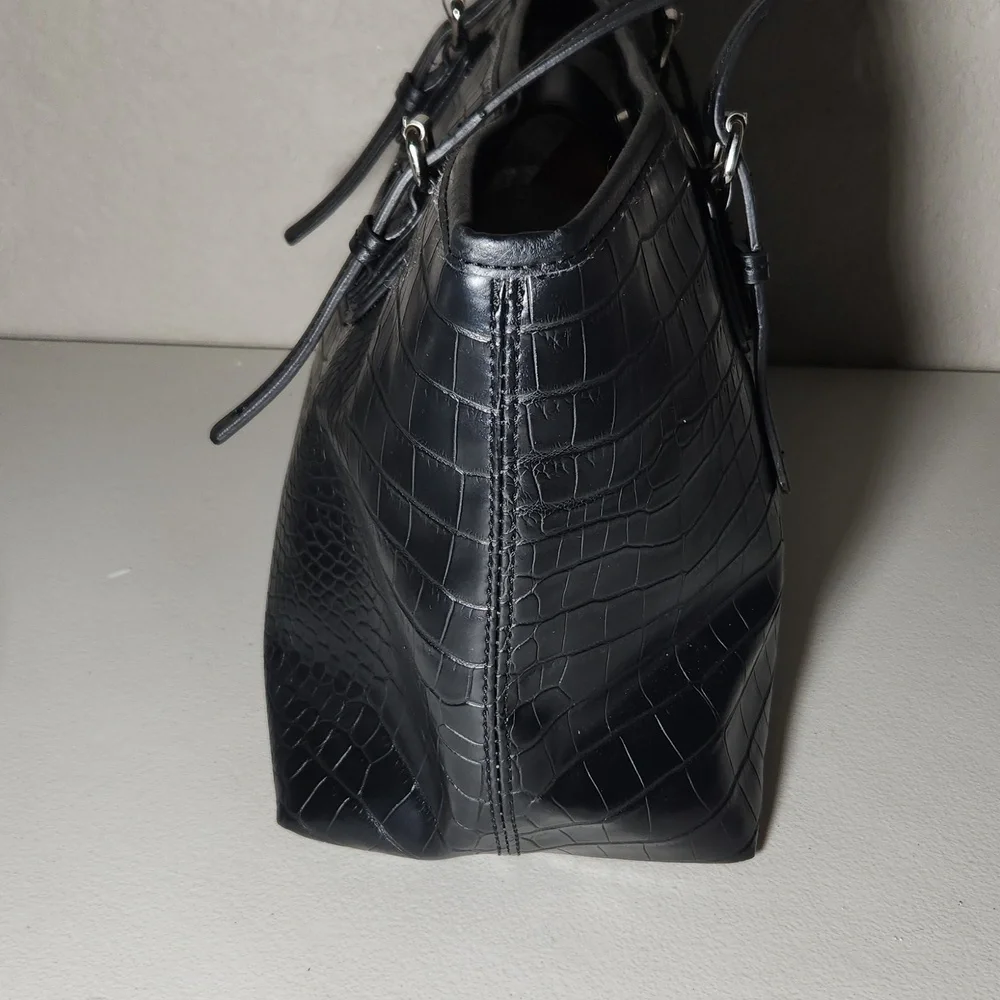 Dana Bachman Purse faux animal print zebra inside tote purse bag black
